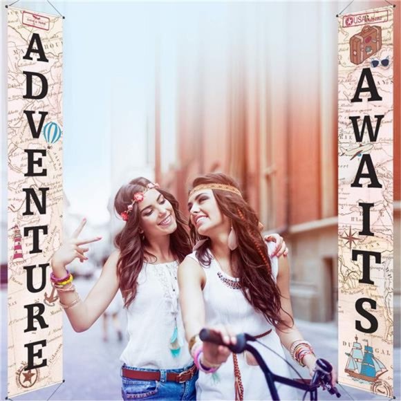 Adventure Awaits Bon Voyage Banner Garland Party Decoration Set Travel Themed - Picture 5 of 6